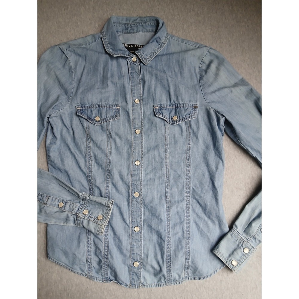 Veronica Beard Shirt XS Denim Chambray Pearl Snap Western Boho Cowboy